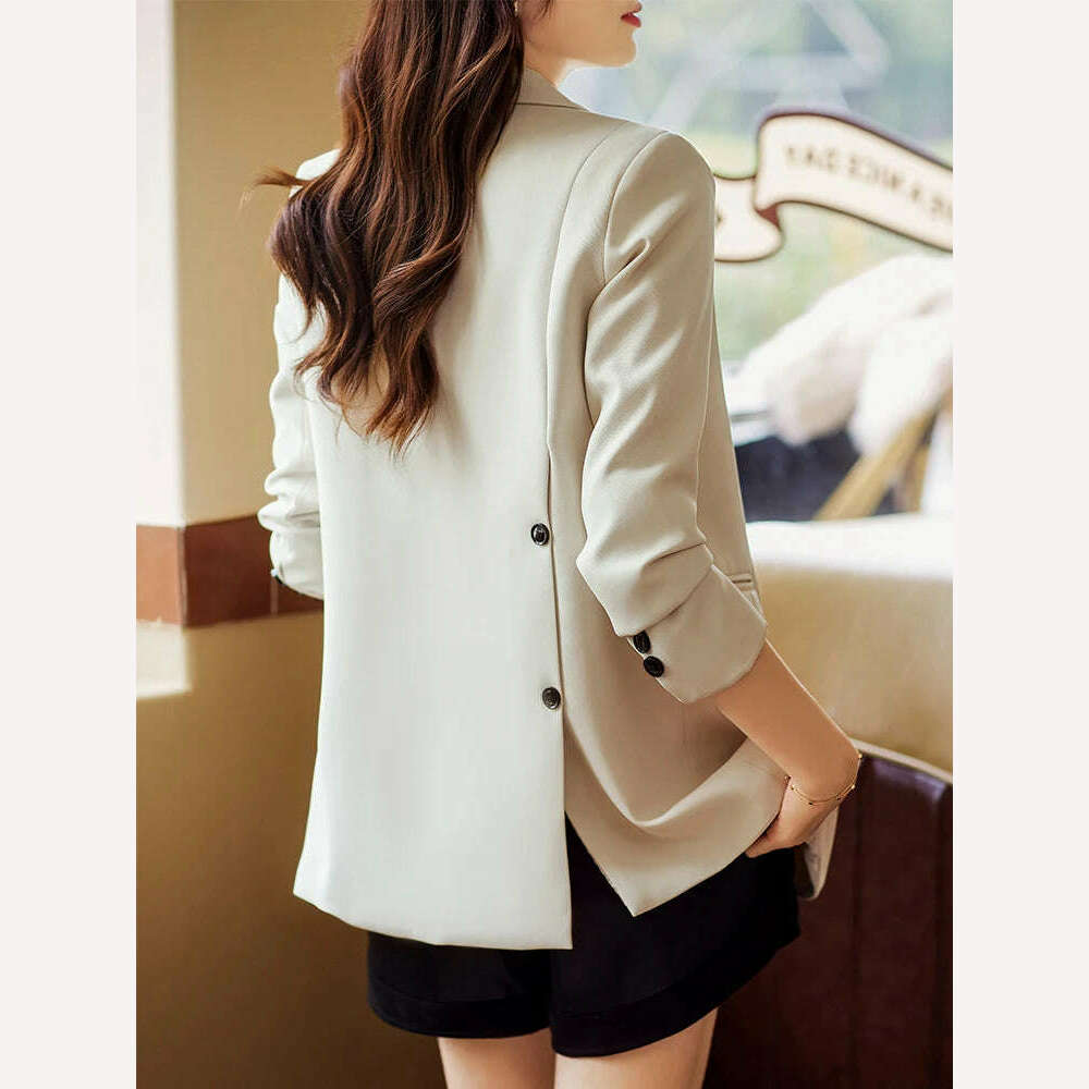 KIMLUD, New Arrival Autumn Winter Women Ladies Blazer Pink Black Coffee Female Long Sleeve Solid Casual Jacket Coat, Apricot Blazer / S, KIMLUD Womens Clothes