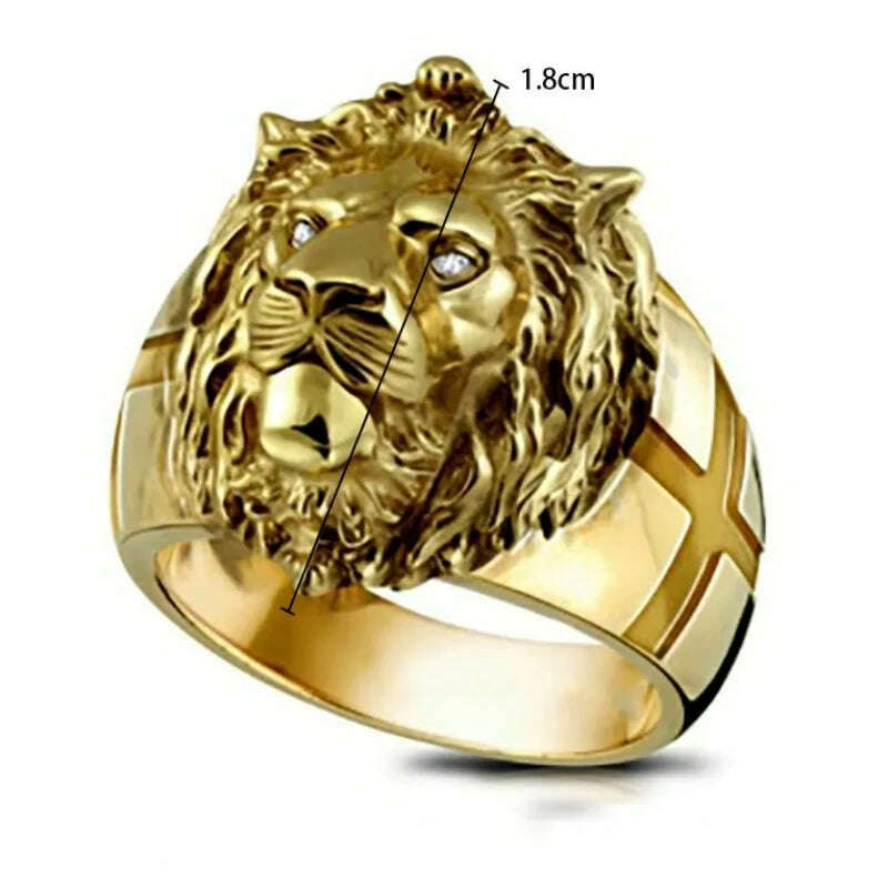 KIMLUD, New Arrivals Golden Lion Head Ring Stainless Steel Cool Boy Band Party Lion Domineering Men's Ring Jewelry Finger Accessories, KIMLUD Womens Clothes