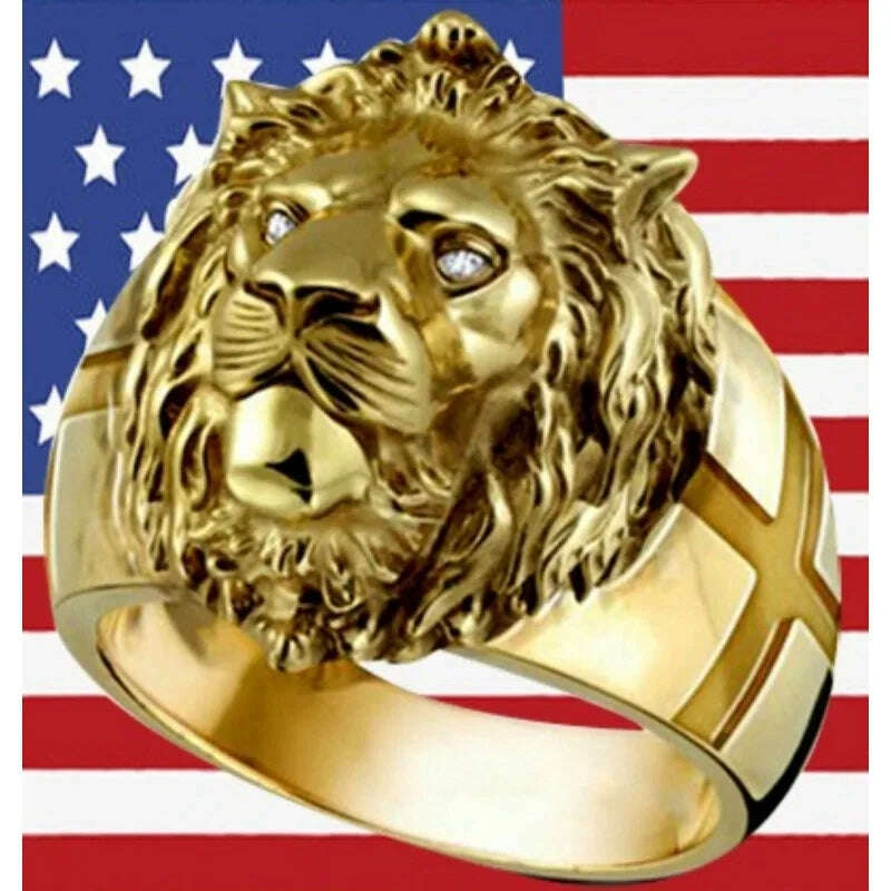 KIMLUD, New Arrivals Golden Lion Head Ring Stainless Steel Cool Boy Band Party Lion Domineering Men's Ring Jewelry Finger Accessories, KIMLUD Womens Clothes