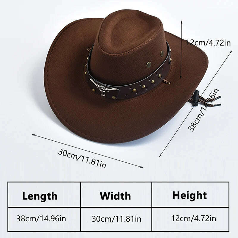 New Artificial Suede Western Cowboy Hats Vintage Big-edge Gentleman Cowgirl Jazz Hat Holidays Party Cosplay Hat - KIMLUD
