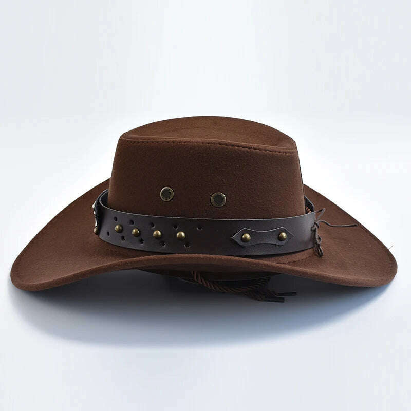 New Artificial Suede Western Cowboy Hats Vintage Big-edge Gentleman Cowgirl Jazz Hat Holidays Party Cosplay Hat - KIMLUD