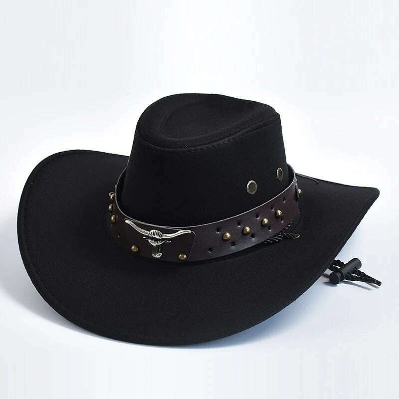 New Artificial Suede Western Cowboy Hats Vintage Big-edge Gentleman Cowgirl Jazz Hat Holidays Party Cosplay Hat - KIMLUD