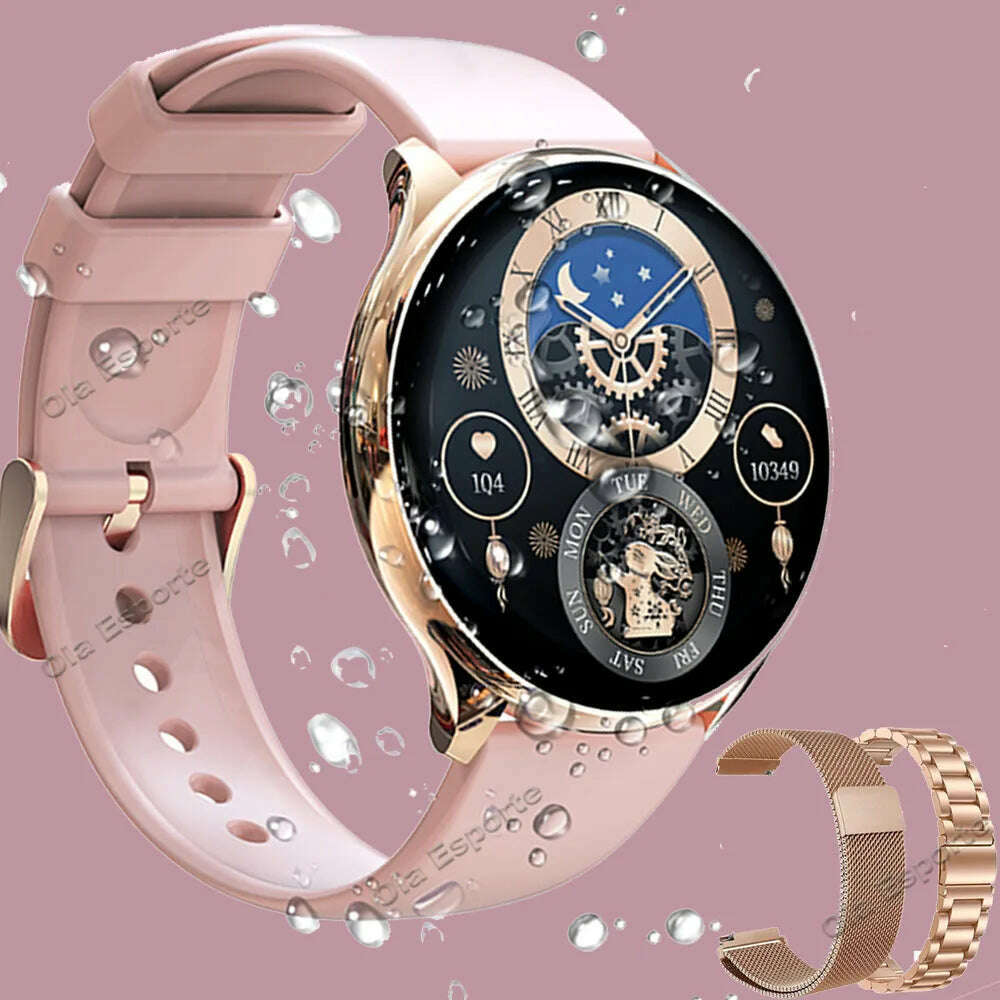 KIMLUD, New Bluetooth Call Smart Watch Women 360*360 Custom Dial Smart Watches Women Men Sport Fitness Tracker Heart Rate Smartwatch G35, Pink Milan Steel / With Retail Box, KIMLUD Womens Clothes