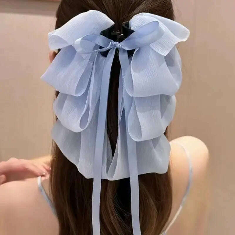 New Bow Floating Ribbon Grip Clip Girls Elegant Ponytail Braid Claw Clip Retro Luxury Female Hair Card Hair Accessories - KIMLUD