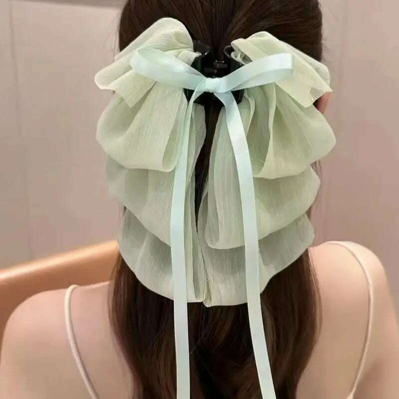 New Bow Floating Ribbon Grip Clip Girls Elegant Ponytail Braid Claw Clip Retro Luxury Female Hair Card Hair Accessories - KIMLUD