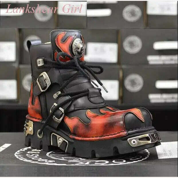 KIMLUD, New Brand Design Punk Rock Gothic Metal Thick-Soled Mid-Tube Men's and Women's Motorcycle Tooling Boots Large Size 35-44, as photo / 35, KIMLUD APPAREL - Womens Clothes