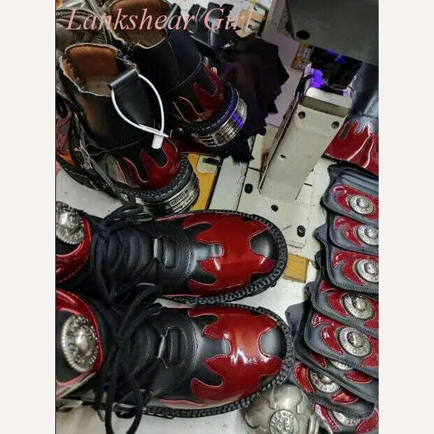 KIMLUD, New Brand Design Punk Rock Gothic Metal Thick-Soled Mid-Tube Men's and Women's Motorcycle Tooling Boots Large Size 35-44, KIMLUD Womens Clothes