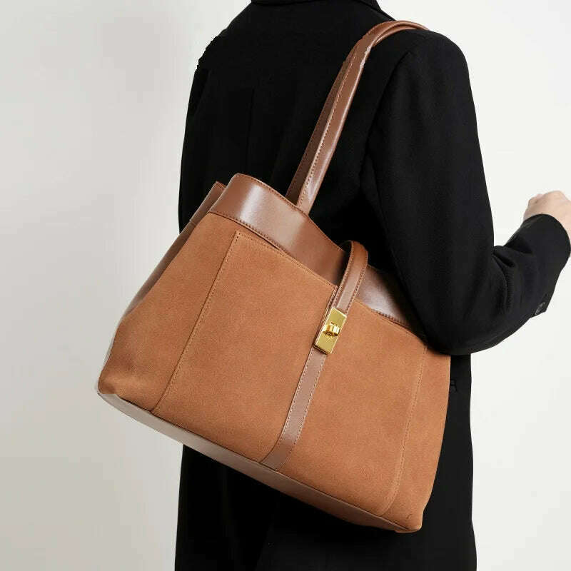 KIMLUD, New Brand Original Designed Women Leather Handbag Just Arrived Elegent Stylish Real Leather Bag Large Patchwork Purse#6123383037, Chocolate, KIMLUD Women's Clothes