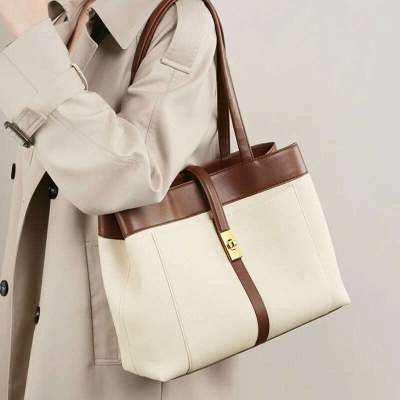 KIMLUD, New Brand Original Designed Women Leather Handbag Just Arrived Elegent Stylish Real Leather Bag Large Patchwork Purse#6123383037, Khaki, KIMLUD Womens Clothes