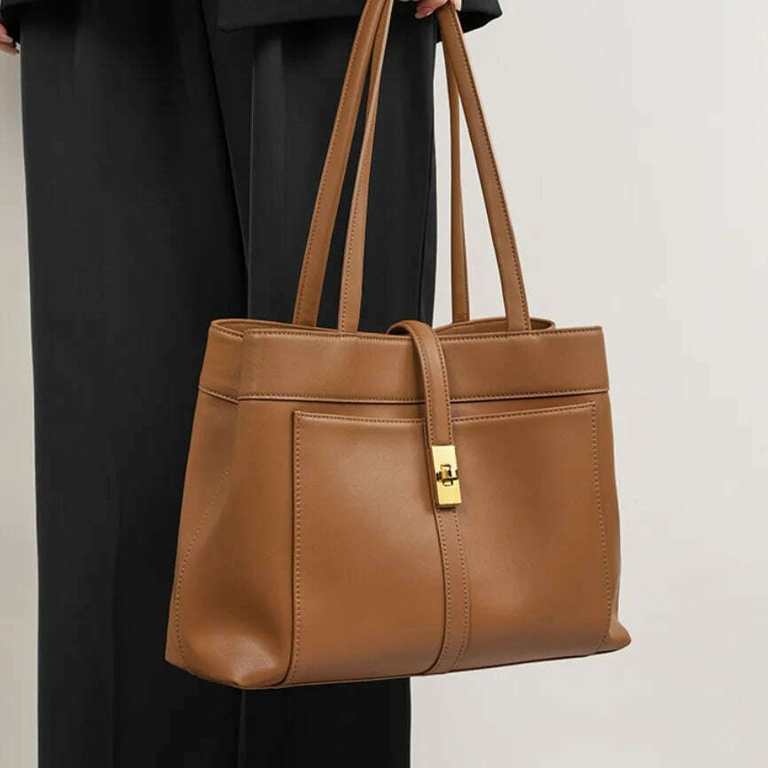 KIMLUD, New Brand Original Designed Women Leather Handbag Just Arrived Elegent Stylish Real Leather Bag Large Patchwork Purse#6123383037, Coffee, KIMLUD Women's Clothes