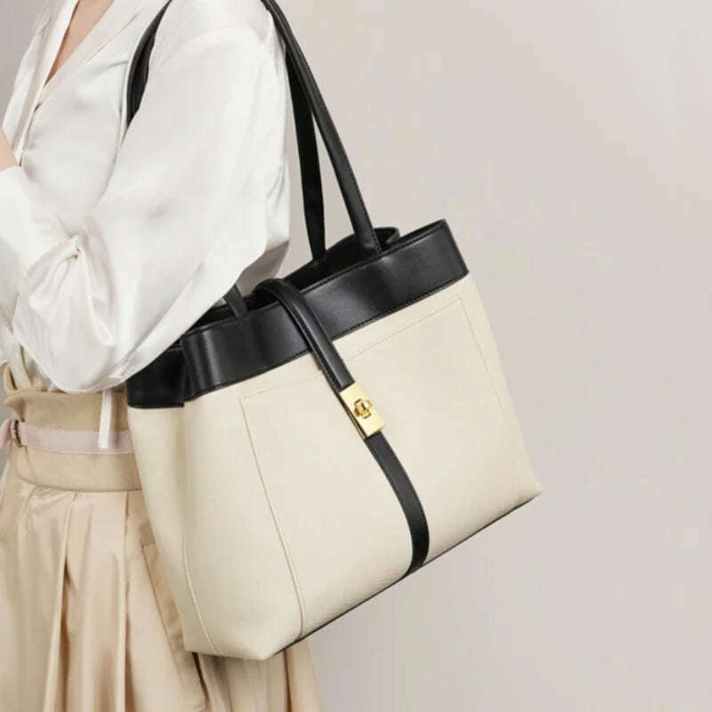 KIMLUD, New Brand Original Designed Women Leather Handbag Just Arrived Elegent Stylish Real Leather Bag Large Patchwork Purse#6123383037, black, KIMLUD Womens Clothes