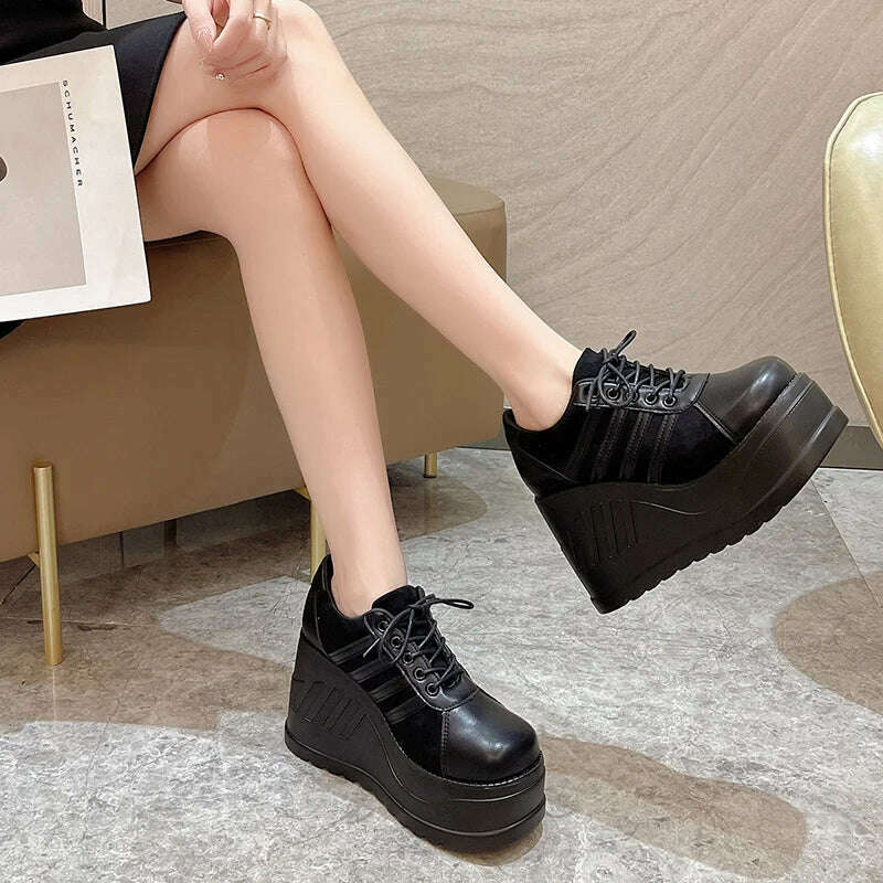 KIMLUD, New Brand Punk Street Fashion Gothic Style Girls Cosplay Platform 10CM High Heels Sneakers Wedges Shoes Woman Pumps Big Size 43, KIMLUD Womens Clothes