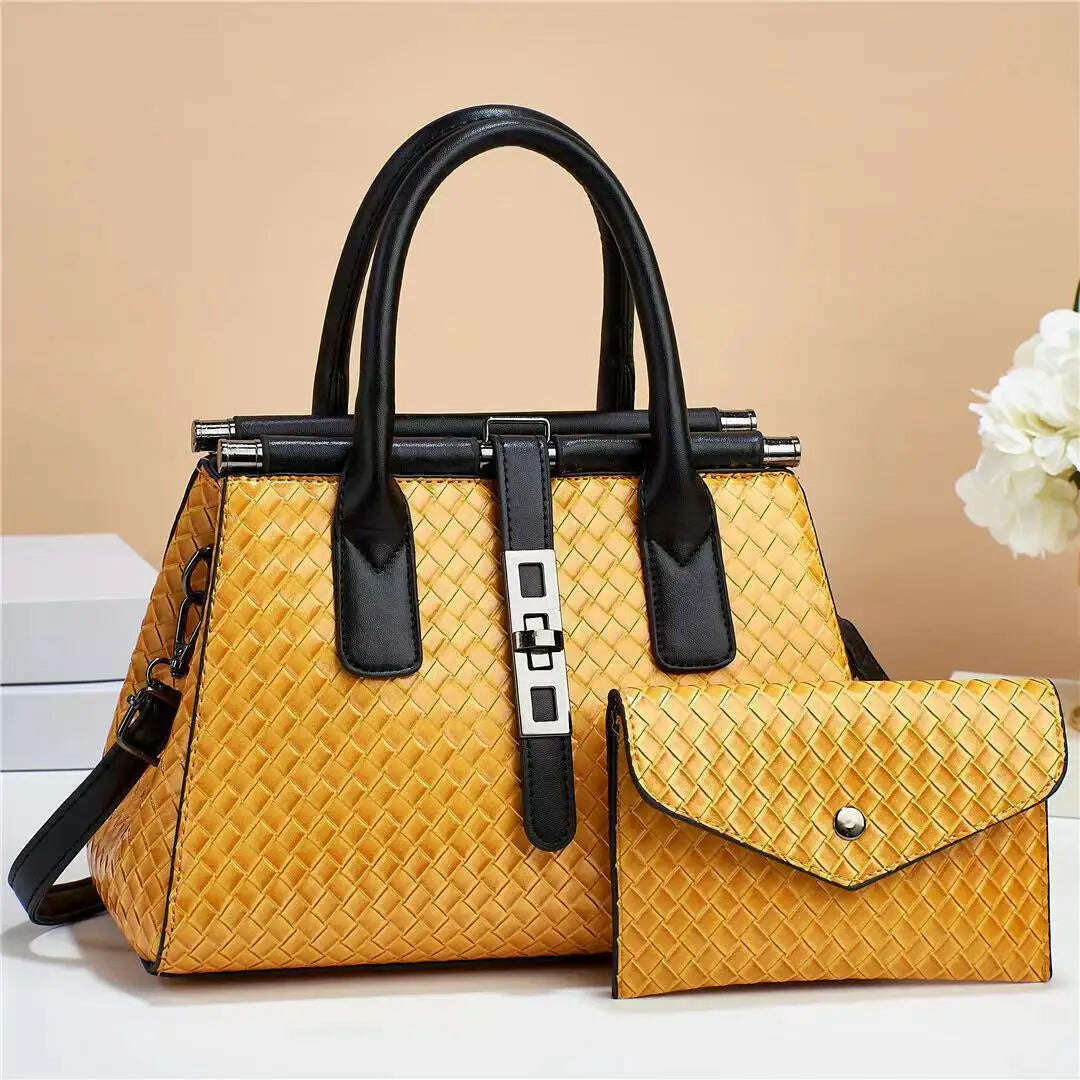 KIMLUD, New Bright Leather Women's Handbag Large Capacity One Shoulder Crossbody Bag High Quality Woven Leather Women's Bag with Purse, photo color 7 / 28x14x20cm, KIMLUD Womens Clothes