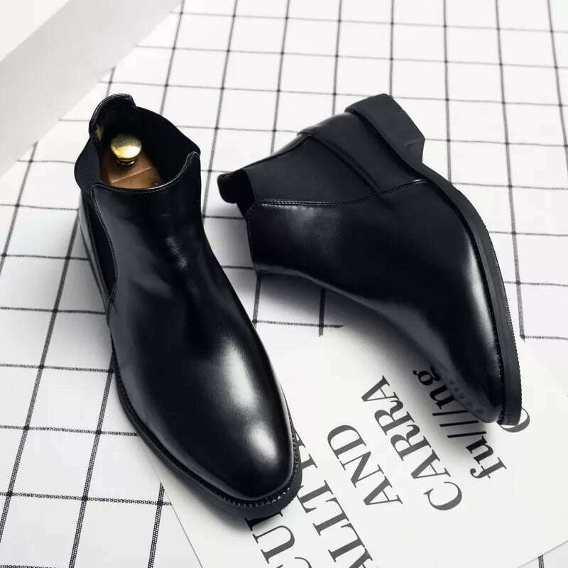 KIMLUD, New Brown Chelsea Boots for Men Black Business Handmade Men&#39;s Short Boots Round Toe Slip-On Ankle Boots Free Shipping, black / 38, KIMLUD Womens Clothes