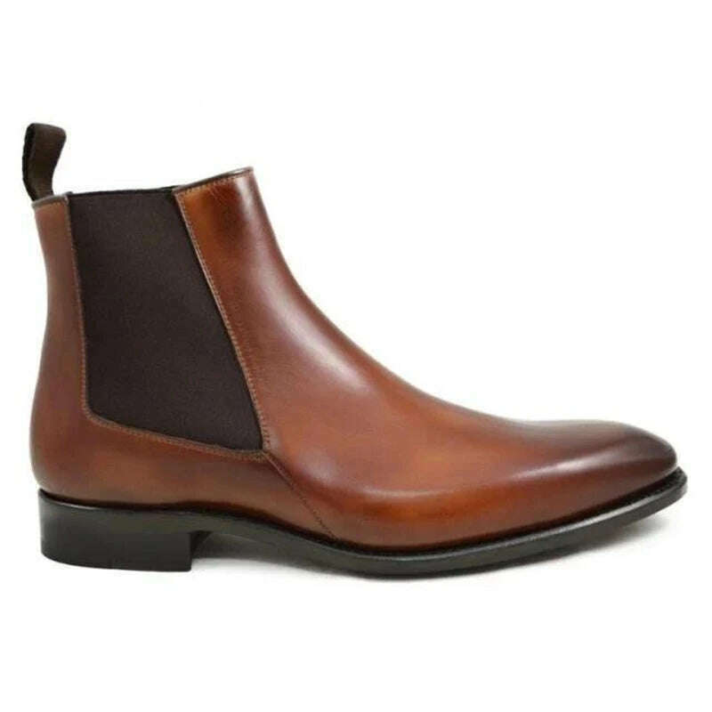 KIMLUD, New Brown Chelsea Boots for Men Black Business Handmade Men&#39;s Short Boots Round Toe Slip-On Ankle Boots Free Shipping, KIMLUD Womens Clothes