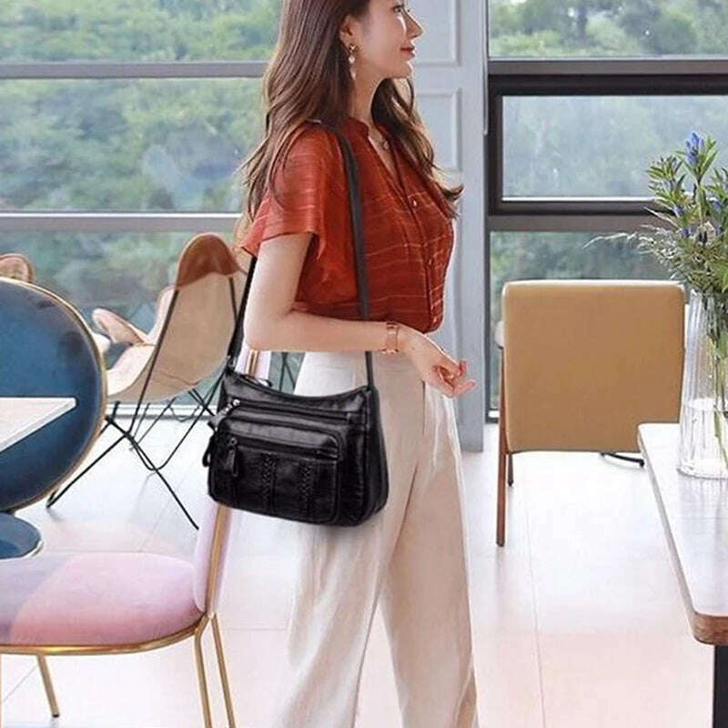 KIMLUD, New Casual Female Bag Soft PU Leather Shoulder High-quality Multi-pocket Shoulder Bag Solid Color Ladies Crossbody Bag, KIMLUD Womens Clothes