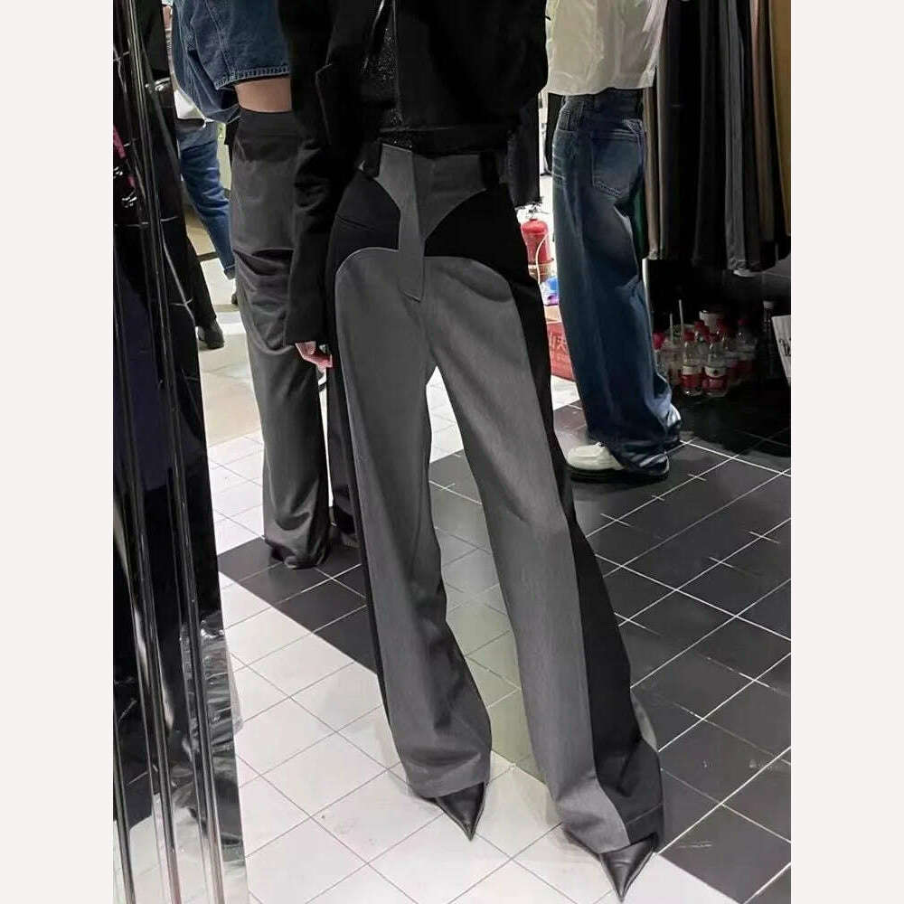 KIMLUD, New Chestnut 2023Spring NewDesign Sense Color Contrast Patchwork Suit Pants Women's High Waist Slimming Loose Wide Leg Mop Pants, KIMLUD Women's Clothes