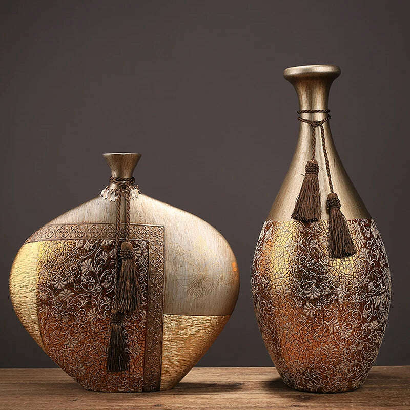 New Chinese-style Home Decoration Ceramics Vase Living Room Decoration TV Cabinet Porch Model Room Decoration Luxury Decals - KIMLUD