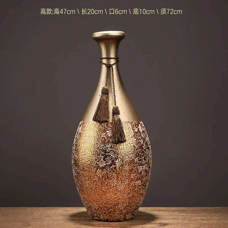 New Chinese-style Home Decoration Ceramics Vase Living Room Decoration TV Cabinet Porch Model Room Decoration Luxury Decals - KIMLUD