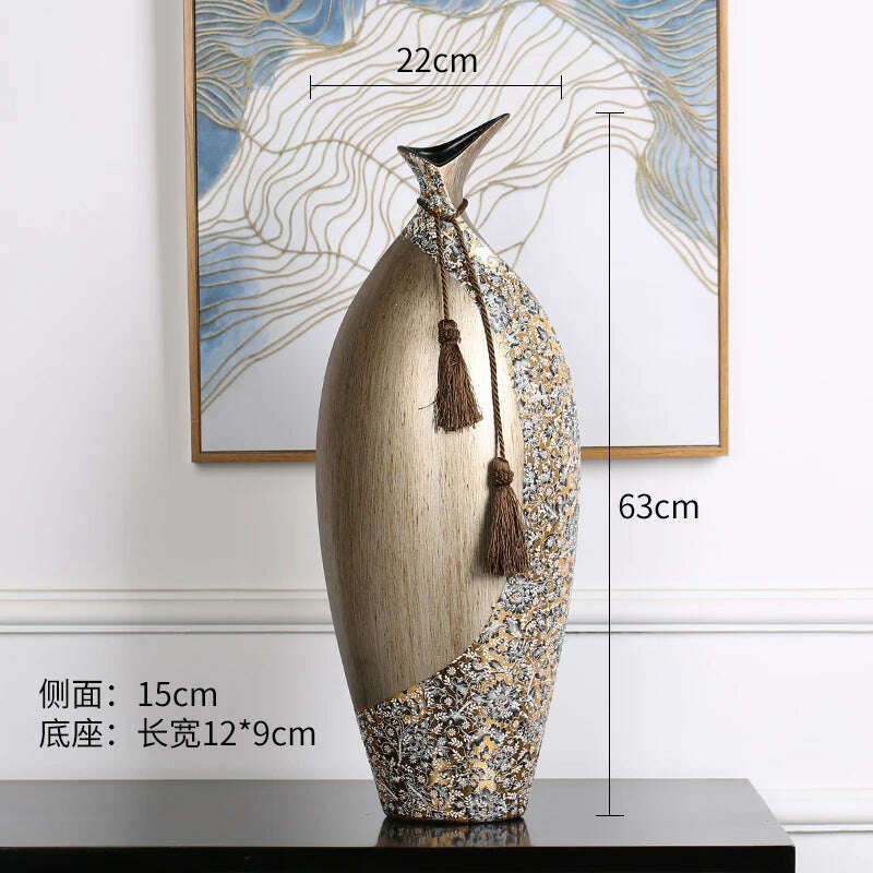 New Chinese-style Home Decoration Ceramics Vase Living Room Decoration TV Cabinet Porch Model Room Decoration Luxury Decals - KIMLUD