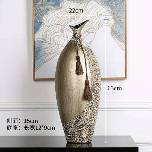 New Chinese-style Home Decoration Ceramics Vase Living Room Decoration TV Cabinet Porch Model Room Decoration Luxury Decals - KIMLUD