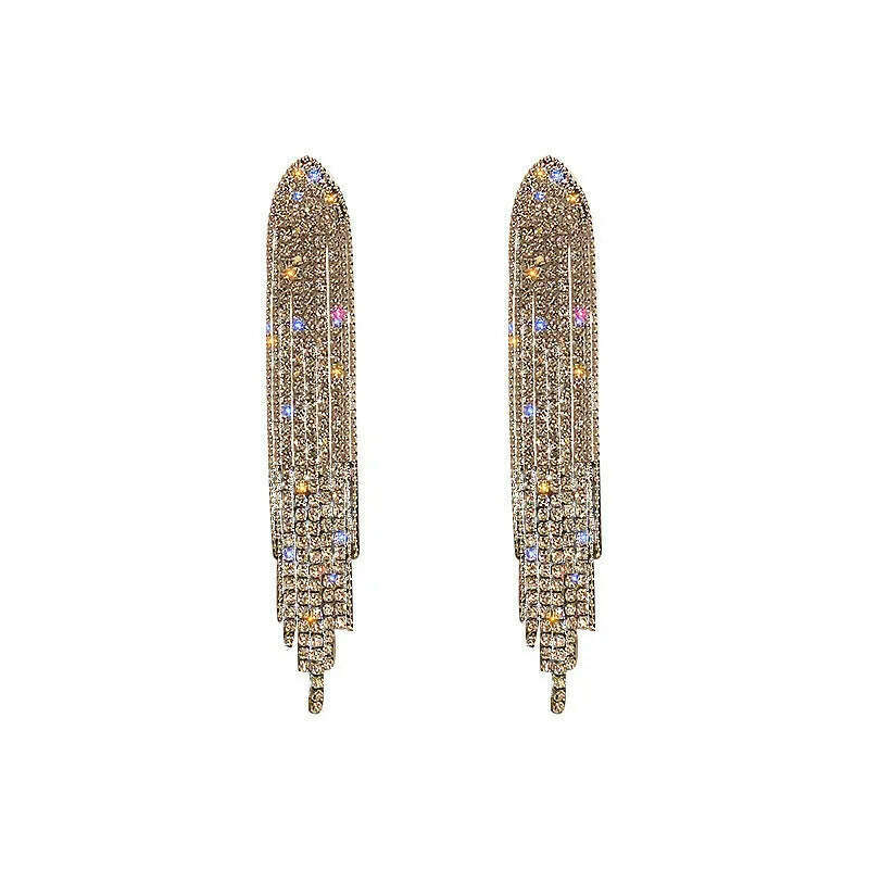 KIMLUD, New Classic Shiny Crystal Earrings Ladies Exaggerated Long Earrings Tassels Rhinestone Earrings Fashion Korean Earrings Jewelry, KIMLUD Women's Clothes