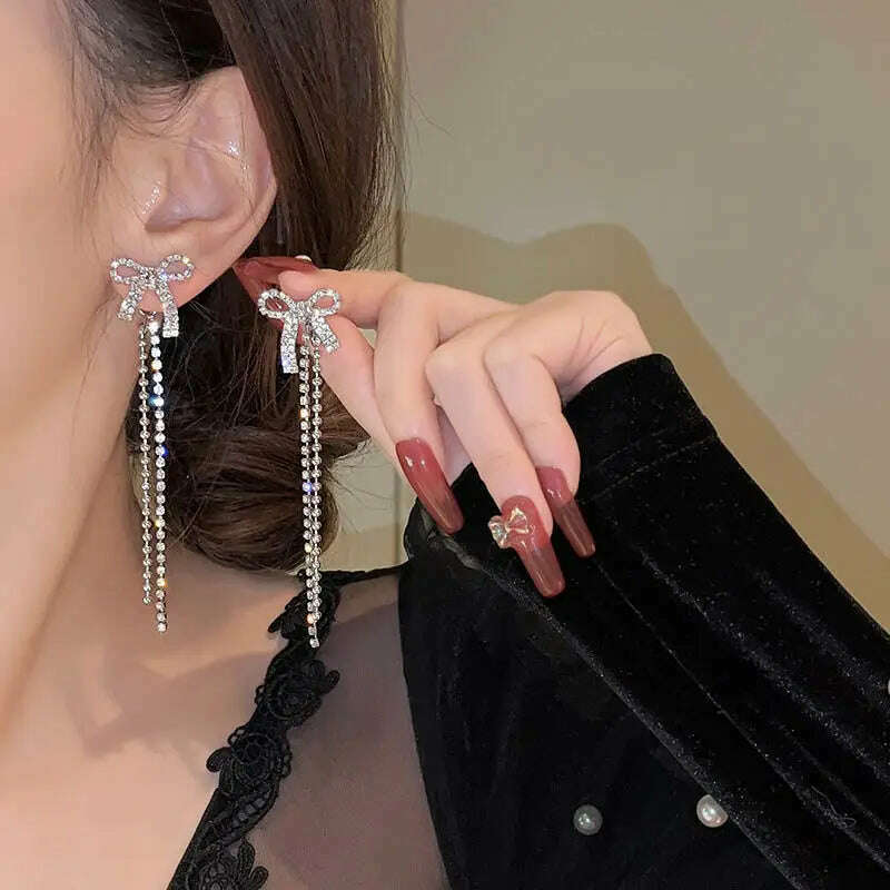 KIMLUD, New Classic Shiny Crystal Earrings Ladies Exaggerated Long Earrings Tassels Rhinestone Earrings Fashion Korean Earrings Jewelry, 09, KIMLUD Women's Clothes
