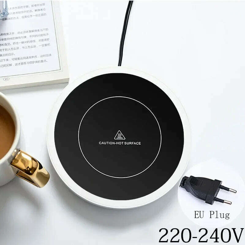 KIMLUD, New Coffee Mug Warmer for Milk Tea Teapot Electric Heating Cup Plate High Temperature 80 Degree Celsius for Home Office Desk Use, Round-EU Plug, KIMLUD APPAREL - Womens Clothes