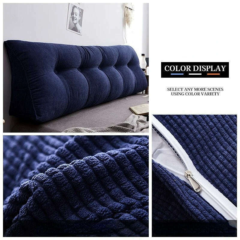 KIMLUD, New Comfortable Headrest Cushion Bedroom Bed Long Pillow Washable Soft Triangular Backrest Room Decoration Head Waist Protection, black blue / 45x50x25cm, KIMLUD Womens Clothes