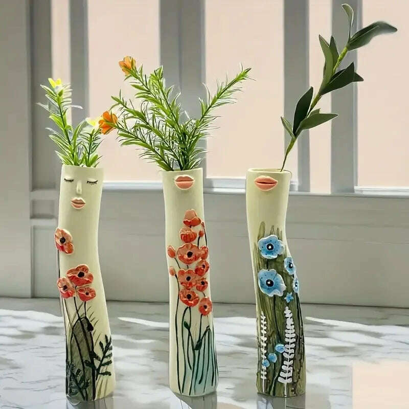 KIMLUD, New Creative Human Face Resin Vase Fairy Style Home Decor Vase Outdoor Decoration Sculpture Small Hand-painted Resin Vase, KIMLUD Womens Clothes