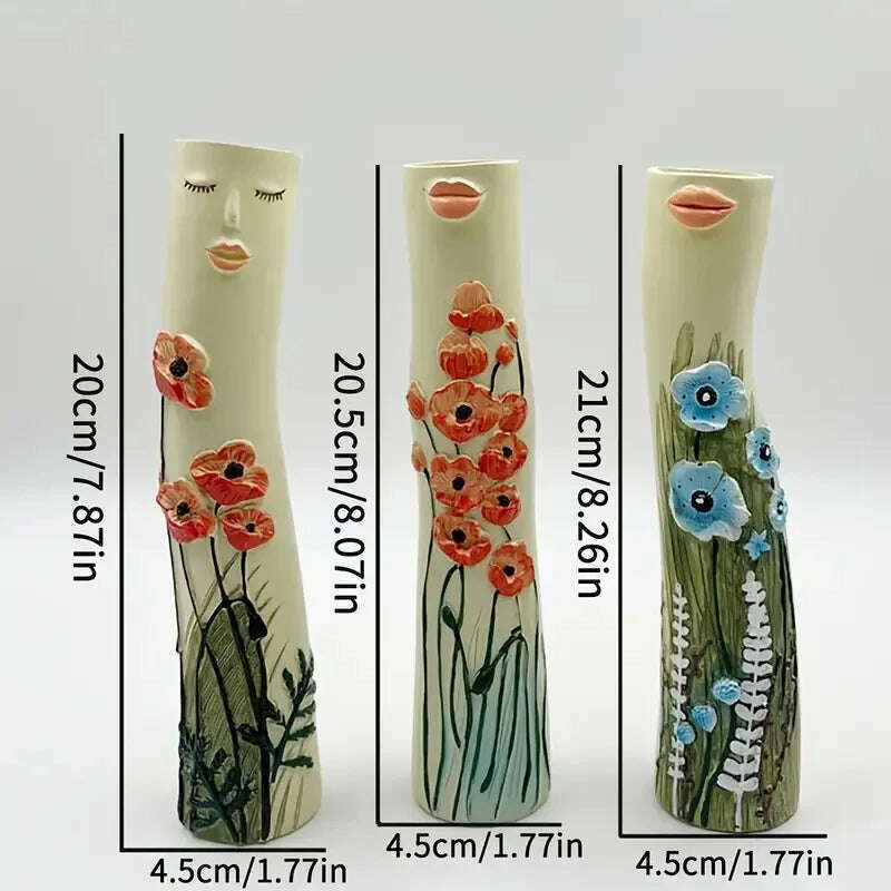 KIMLUD, New Creative Human Face Resin Vase Fairy Style Home Decor Vase Outdoor Decoration Sculpture Small Hand-painted Resin Vase, KIMLUD Womens Clothes
