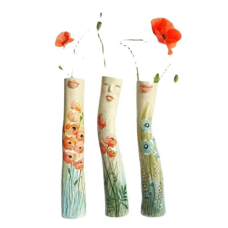 KIMLUD, New Creative Human Face Resin Vase Fairy Style Home Decor Vase Outdoor Decoration Sculpture Small Hand-painted Resin Vase, KIMLUD Womens Clothes