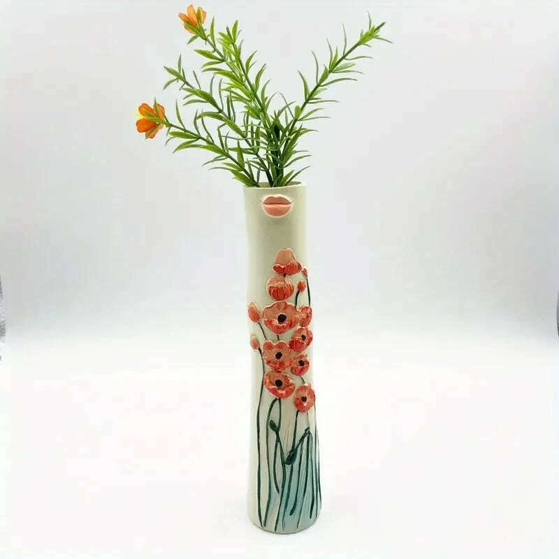 KIMLUD, New Creative Human Face Resin Vase Fairy Style Home Decor Vase Outdoor Decoration Sculpture Small Hand-painted Resin Vase, Type A / 20X4.5cm, KIMLUD Womens Clothes