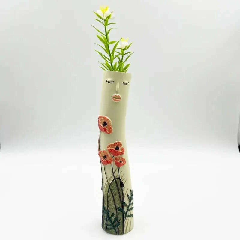 KIMLUD, New Creative Human Face Resin Vase Fairy Style Home Decor Vase Outdoor Decoration Sculpture Small Hand-painted Resin Vase, Type B / 20X4.5cm, KIMLUD Womens Clothes