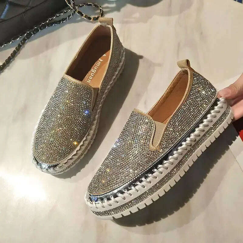 KIMLUD, New Crystal Shoes for Women Flat Soles Raised Rhinestone Casual Shoes Spring Thick Soles Platform Sequin Sandals Female Sneakers, KIMLUD Womens Clothes