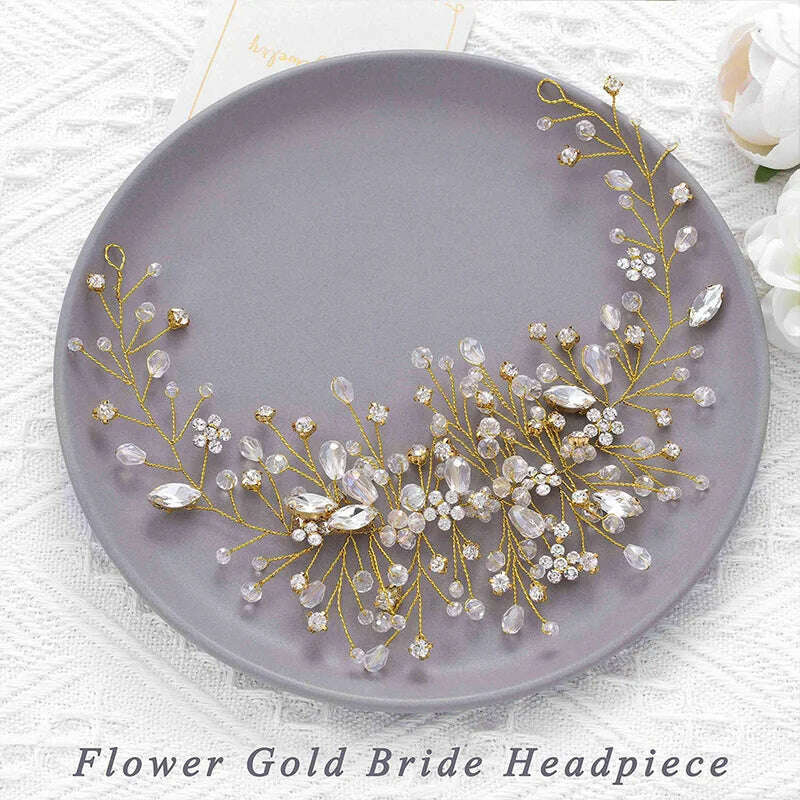 KIMLUD, New Crystal Wedding Hairband Bridal Tiara Flower Headpiece Headband Women Bride Headdress Ornament Jewelry Hair Vine Accessories, KIMLUD Womens Clothes