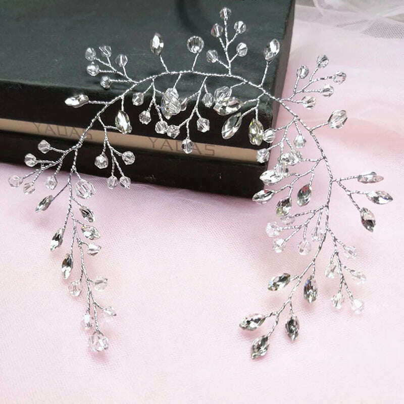 KIMLUD, New Crystal Wedding Hairband Bridal Tiara Flower Headpiece Headband Women Bride Headdress Ornament Jewelry Hair Vine Accessories, KIMLUD Womens Clothes