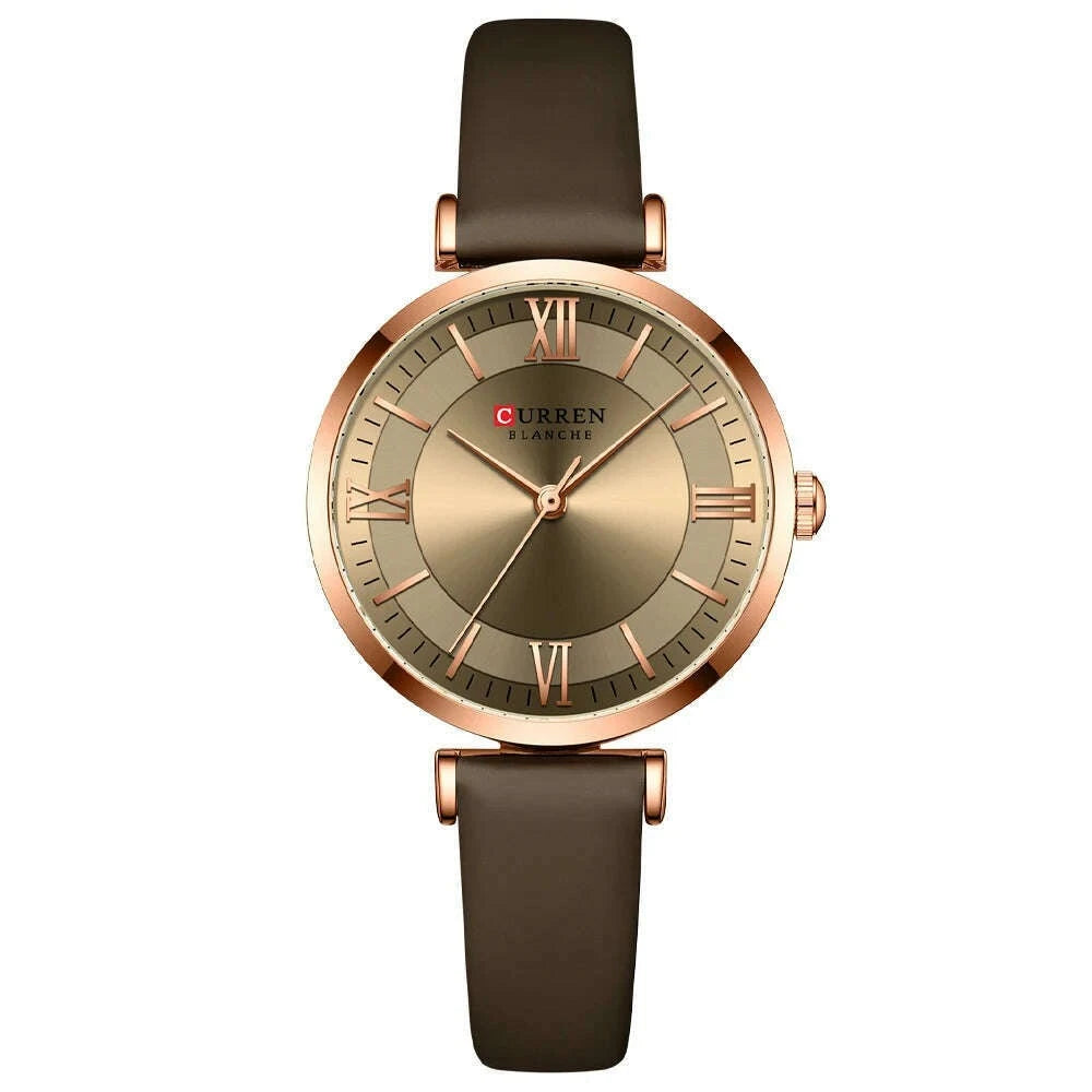 KIMLUD, NEW CURREN Watches Women's Quartz Leather Wrsitwatches Fashionable Classic Clock Montre femme, coffee, KIMLUD Womens Clothes