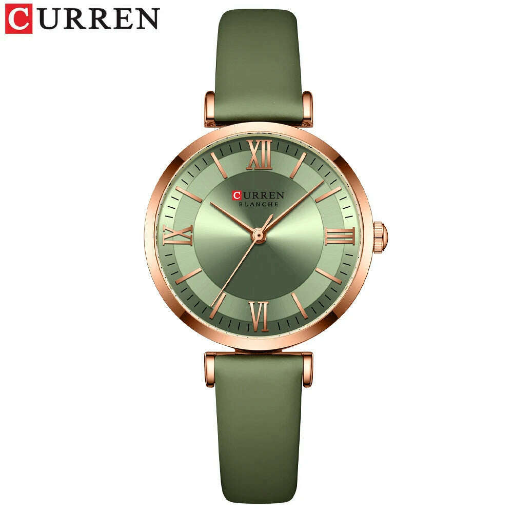 KIMLUD, NEW CURREN Watches Women's Quartz Leather Wrsitwatches Fashionable Classic Clock Montre femme, light green, KIMLUD Women's Clothes