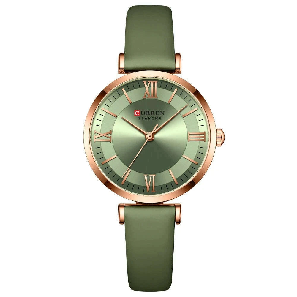 KIMLUD, NEW CURREN Watches Women's Quartz Leather Wrsitwatches Fashionable Classic Clock Montre femme, light green, KIMLUD Womens Clothes