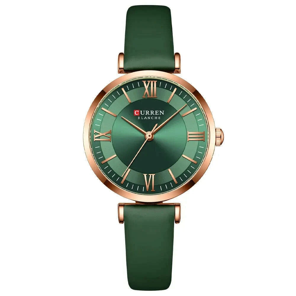 KIMLUD, NEW CURREN Watches Women's Quartz Leather Wrsitwatches Fashionable Classic Clock Montre femme, green, KIMLUD Womens Clothes