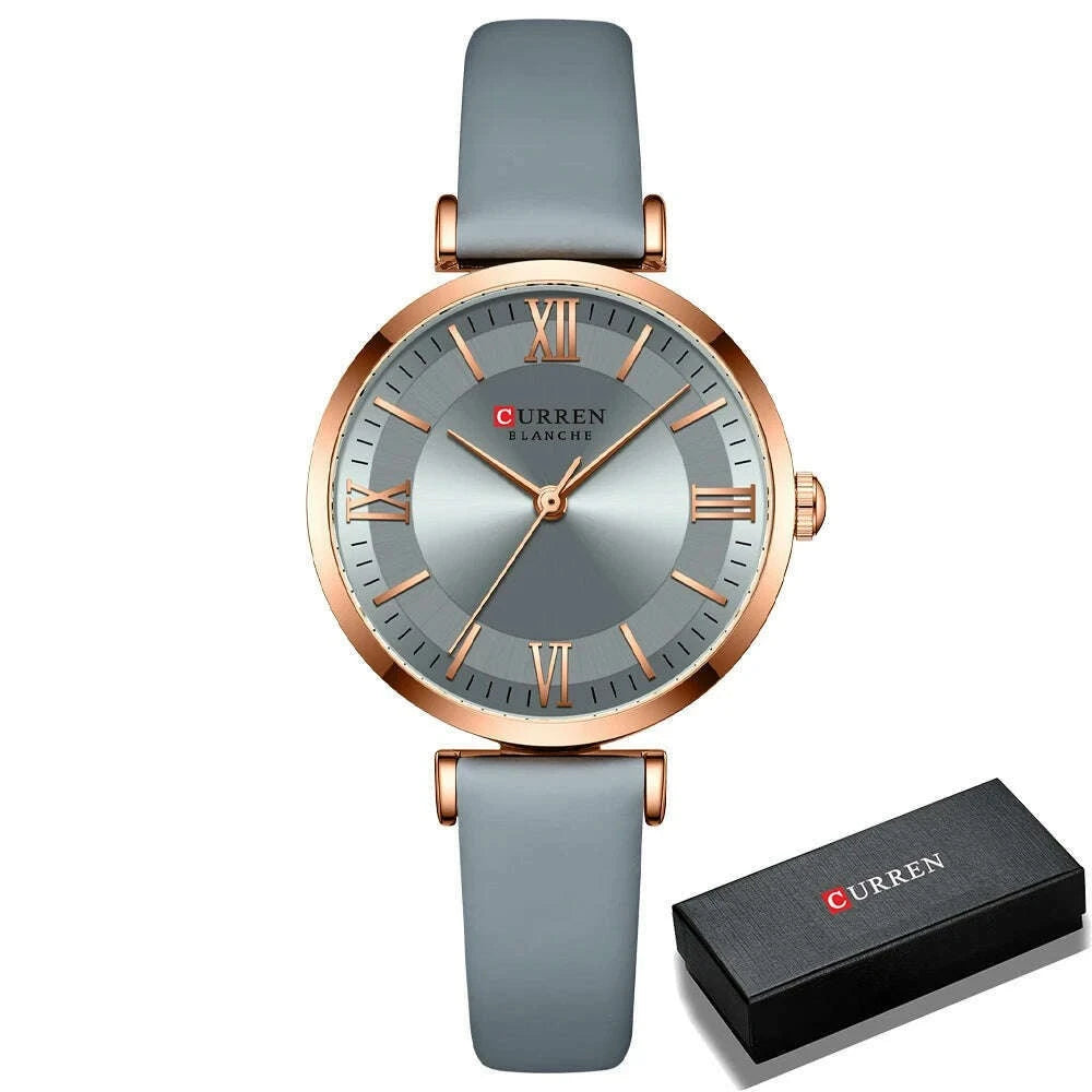 KIMLUD, NEW CURREN Watches Women's Quartz Leather Wrsitwatches Fashionable Classic Clock Montre femme, blue box, KIMLUD Womens Clothes