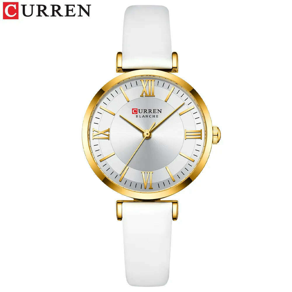 KIMLUD, NEW CURREN Watches Women's Quartz Leather Wrsitwatches Fashionable Classic Clock Montre femme, white, KIMLUD Women's Clothes