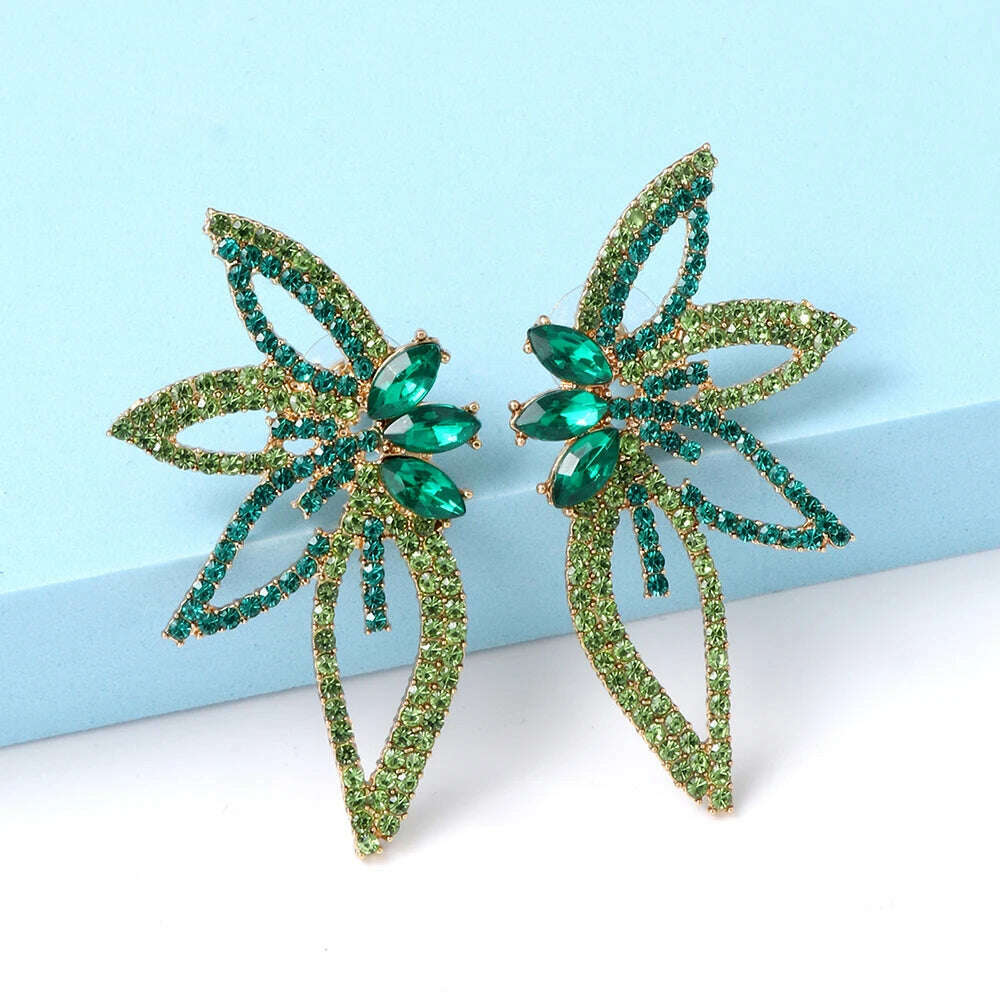 KIMLUD, New Cute Colorful Rhinestone Bird Earrings For Women Sparkling Crystal Drop Dangle Earrings Party Jewelry Xmas Gift, 56693-GN, KIMLUD APPAREL - Womens Clothes