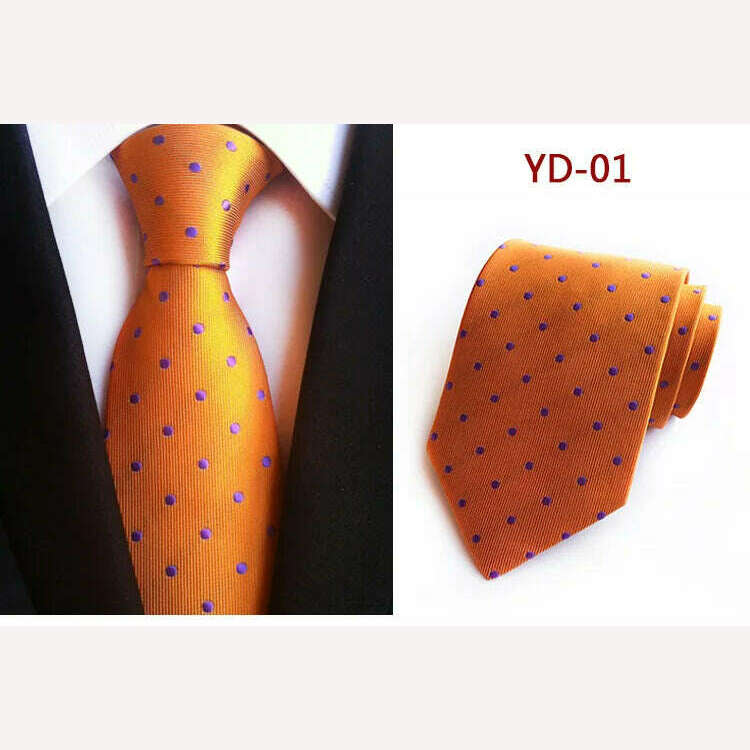 KIMLUD, New Design Fashion Necktie Orange White Blue Polka Dot Ties for Man Business Wedding Formal NeckTie 8cm Silk Dress Gift Gravata, A01, KIMLUD Womens Clothes