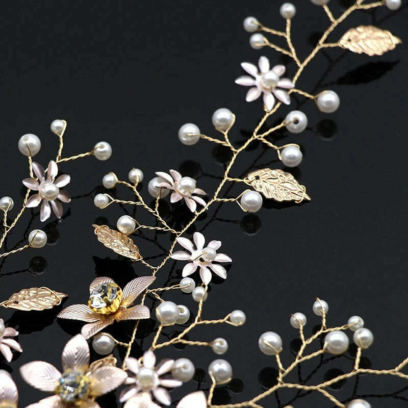 New Design Handmade Crystal Wedding Hair Accessories Tiara Headband Headpiece Simulated Pearl Bridal Hair Jewelry - KIMLUD