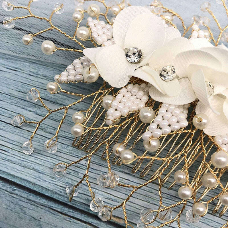 New Design Handmade Crystal Wedding Hair Accessories Tiara Headband Headpiece Simulated Pearl Bridal Hair Jewelry - KIMLUD