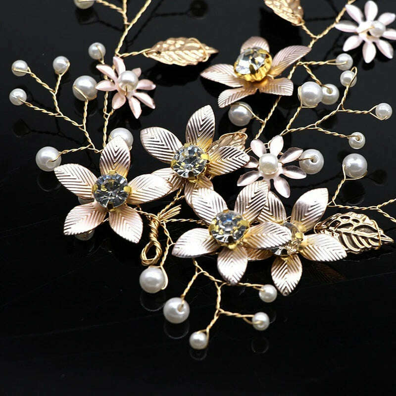 New Design Handmade Crystal Wedding Hair Accessories Tiara Headband Headpiece Simulated Pearl Bridal Hair Jewelry - KIMLUD