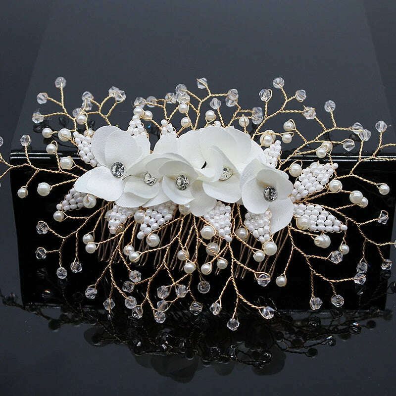 New Design Handmade Crystal Wedding Hair Accessories Tiara Headband Headpiece Simulated Pearl Bridal Hair Jewelry - KIMLUD
