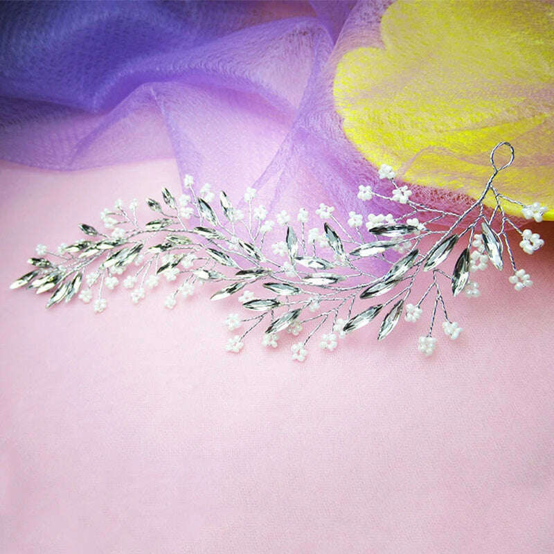 New Design Handmade Crystal Wedding Hair Accessories Tiara Headband Headpiece Simulated Pearl Bridal Hair Jewelry - KIMLUD